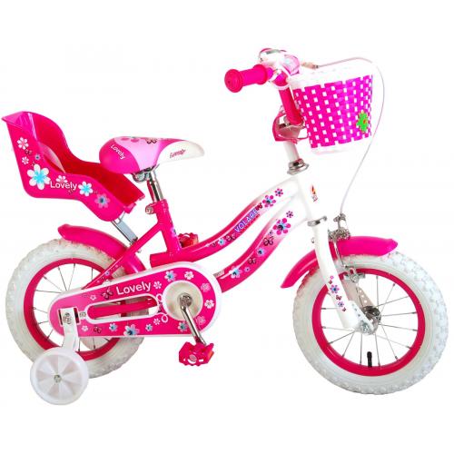 Volare Lovely rower dziecięcy - dziewczyny - 12 cali - różowy biały - Dwa hamulce ręczne