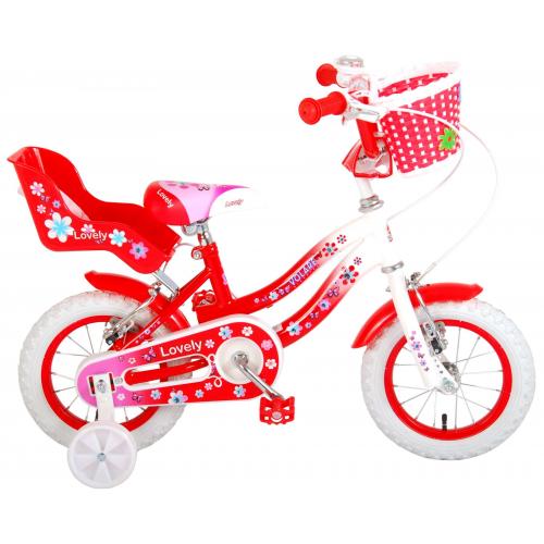 Volare Lovely rower dziecięcy - dziewczyny - 12 cali - czerwony biały - Dwa hamulce ręczne - 95% zmontowany