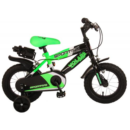 Volare Sportivo Rower dziecięcy - Chłopcy - 12 cali - Neon Zielony Czarny - Dwa hamulce ręczne - 95% zmontowany