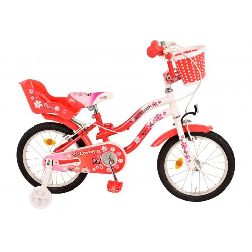 Volare Lovely rower dziecięcy - dziewczyny - 16 cali - czerwony biały - Dwa hamulce ręczne