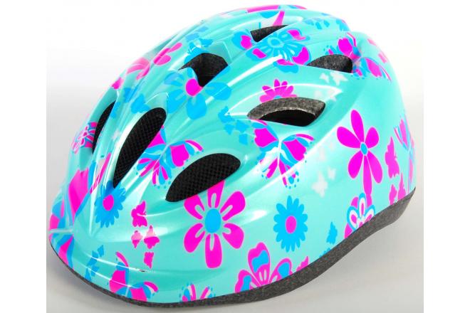 Dziecięcy kask rowerowy Volare zielone różowe kwiaty XS 47-51 cm ekstra mały model