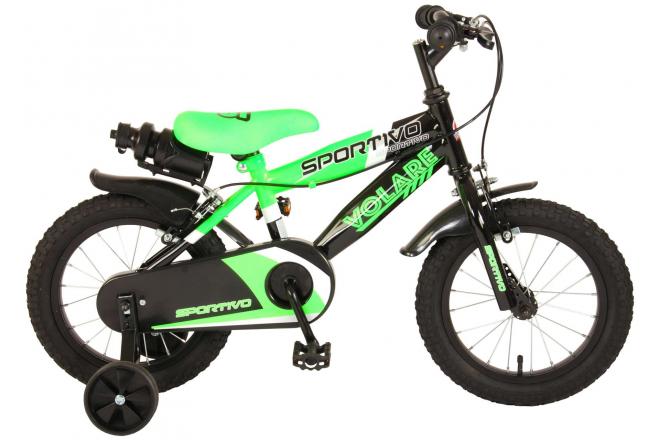 Volare Sportivo Rower dziecięcy - Chłopcy - 14 cali - Neon Zielony Czarny - Dwa hamulce ręczne - 95% zmontowany