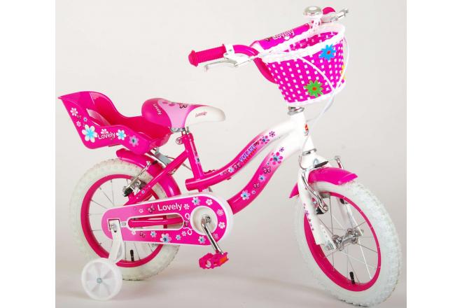Volare Lovely rower dziecięcy - dziewczyny - 14 cali - różowy biały - Dwa hamulce ręczne - 95% zmontowany