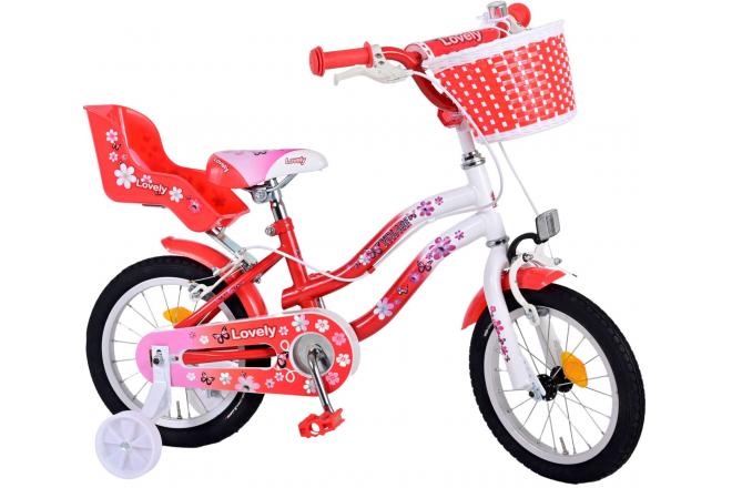 Volare Lovely rower dziecięcy - dziewczyny - 14 cali - czerwony biały - Dwa hamulce ręczne - 95% zmontowany