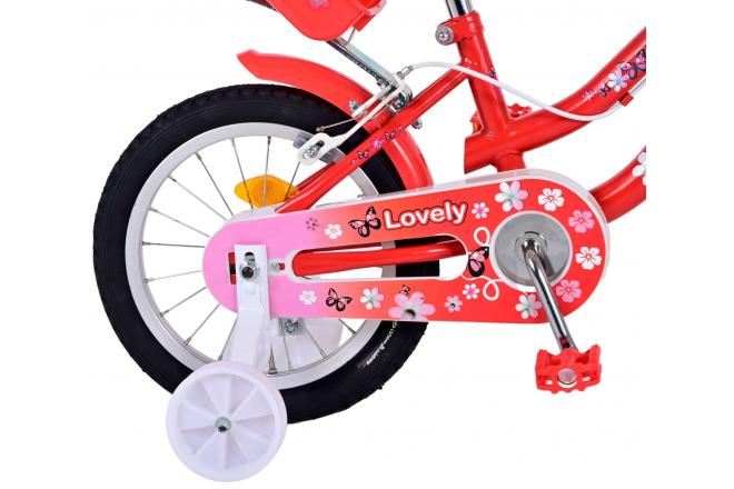 Volare Lovely rower dziecięcy - dziewczyny - 14 cali - czerwony biały - Dwa hamulce ręczne - 95% zmontowany