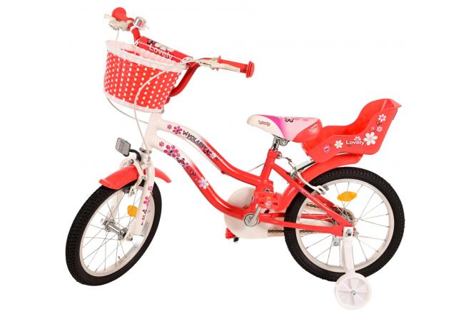 Volare Lovely rower dziecięcy - dziewczyny - 16 cali - czerwony biały - Dwa hamulce ręczne