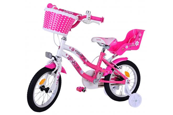 Rower dziecięcy Volare Lovely - Dziewczynki - 14 cali - Różowy Biały - Hamulce dwuręczne