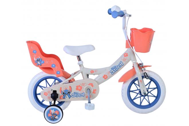 Rower dziecięcy Disney Stitch - Dziewczynki - 12 cali - Kremowy - Koralowy - Niebieski