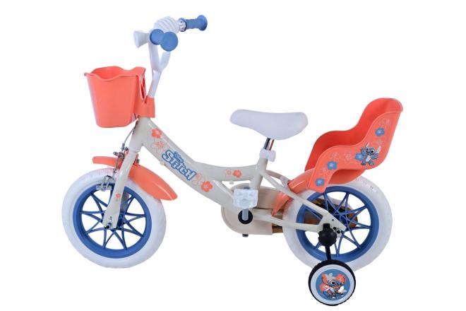 Rower dziecięcy Disney Stitch - Dziewczynki - 12 cali - Kremowy - Koralowy - Niebieski