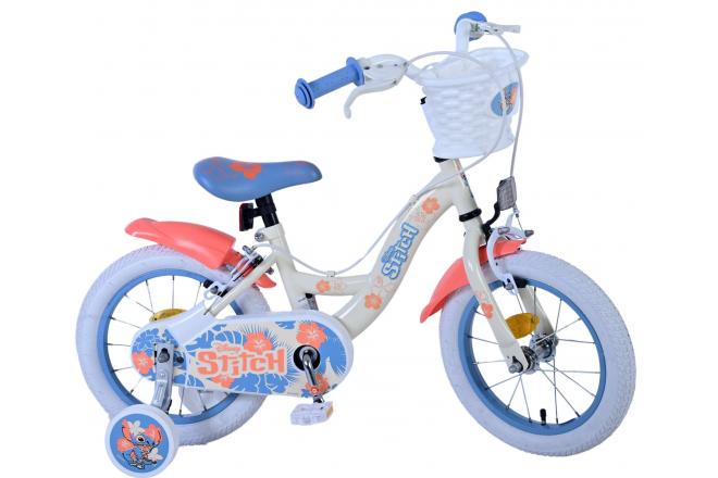 Rower dziecięcy Disney Stitch - Dziewczynki - 14 cali - Kremowy koralowy niebieski - Dwa hamulce ręczne [CLONE]
