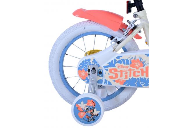 Rower dziecięcy Disney Stitch - Dziewczynki - 14 cali - Kremowy koralowy niebieski - Dwa hamulce ręczne [CLONE]